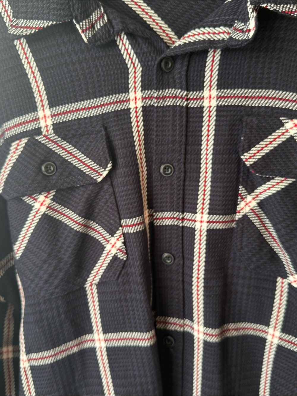 Pacific Trail Black Plaid Shirt with White and Red Stripes